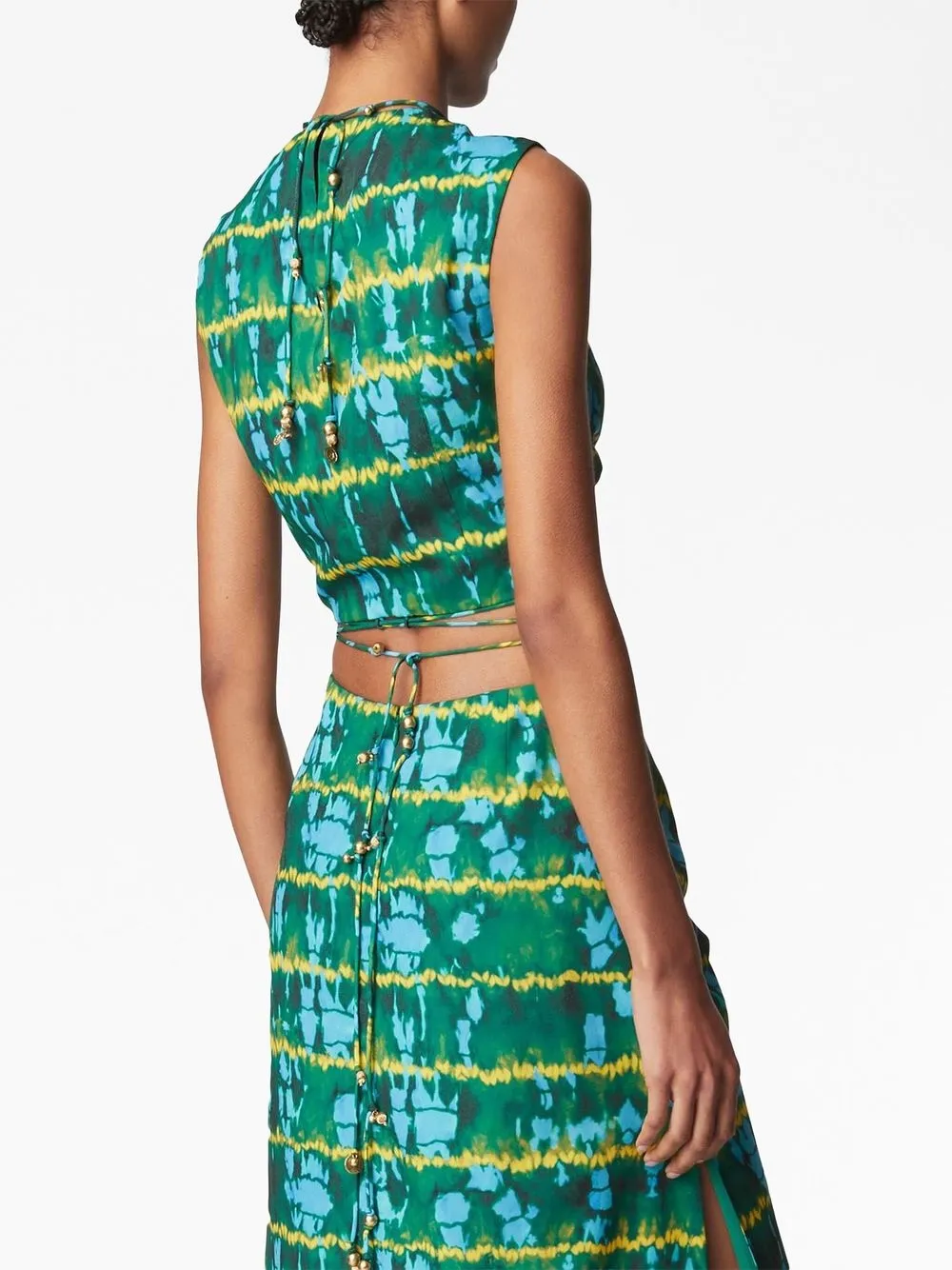 Altuzarra Ayana Cropped Embellished Ruched Tie-dyed Crepe De Chine Top In Grün