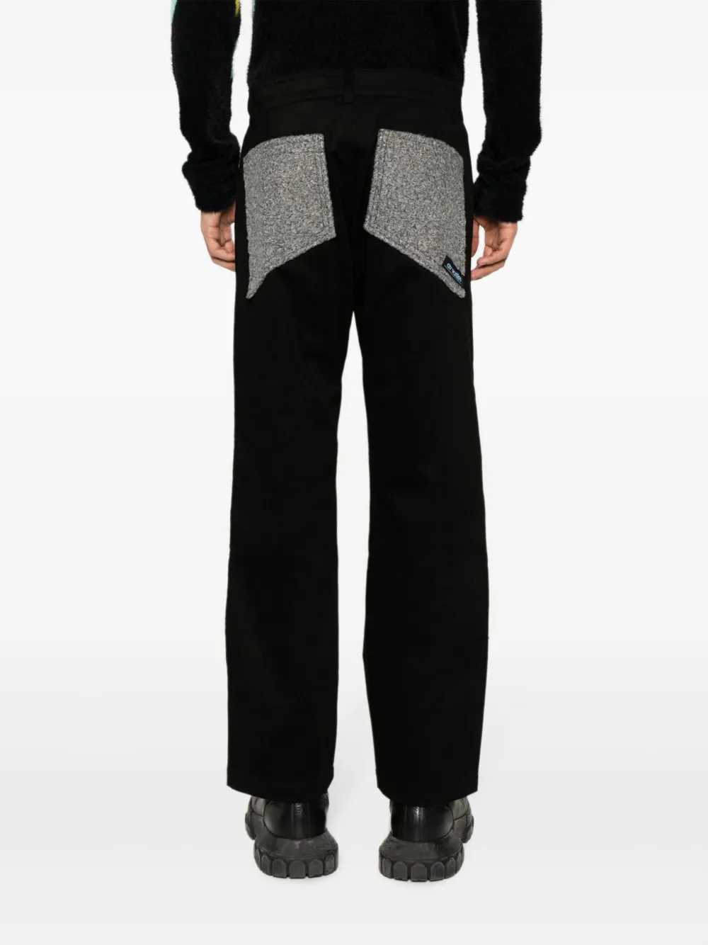 Shop Av Vattev Panelled Cotton Straight-leg Trousers In Black