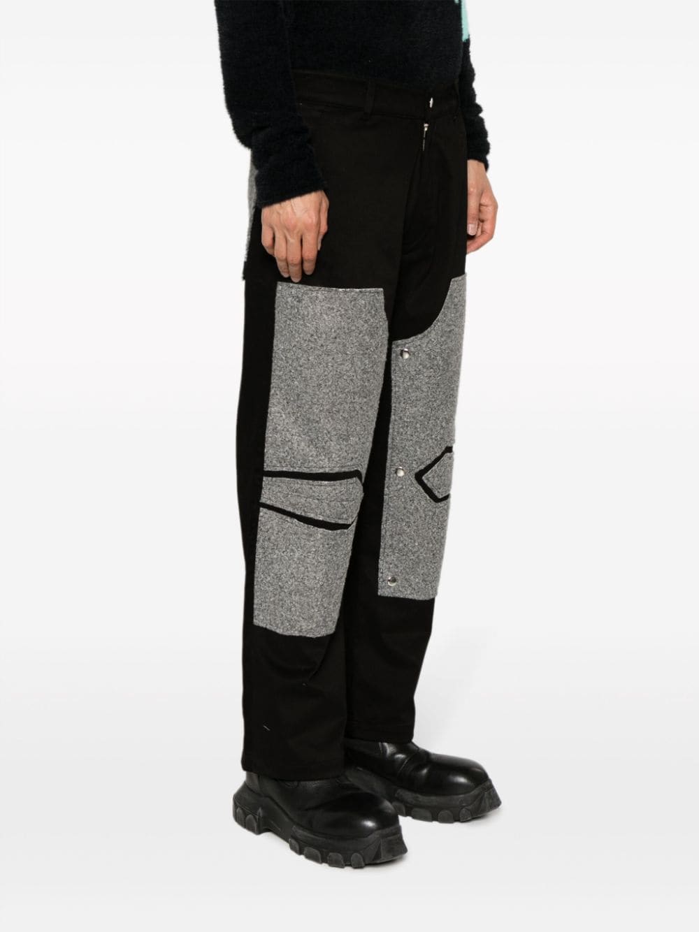 Shop Av Vattev Panelled Cotton Straight-leg Trousers In Black