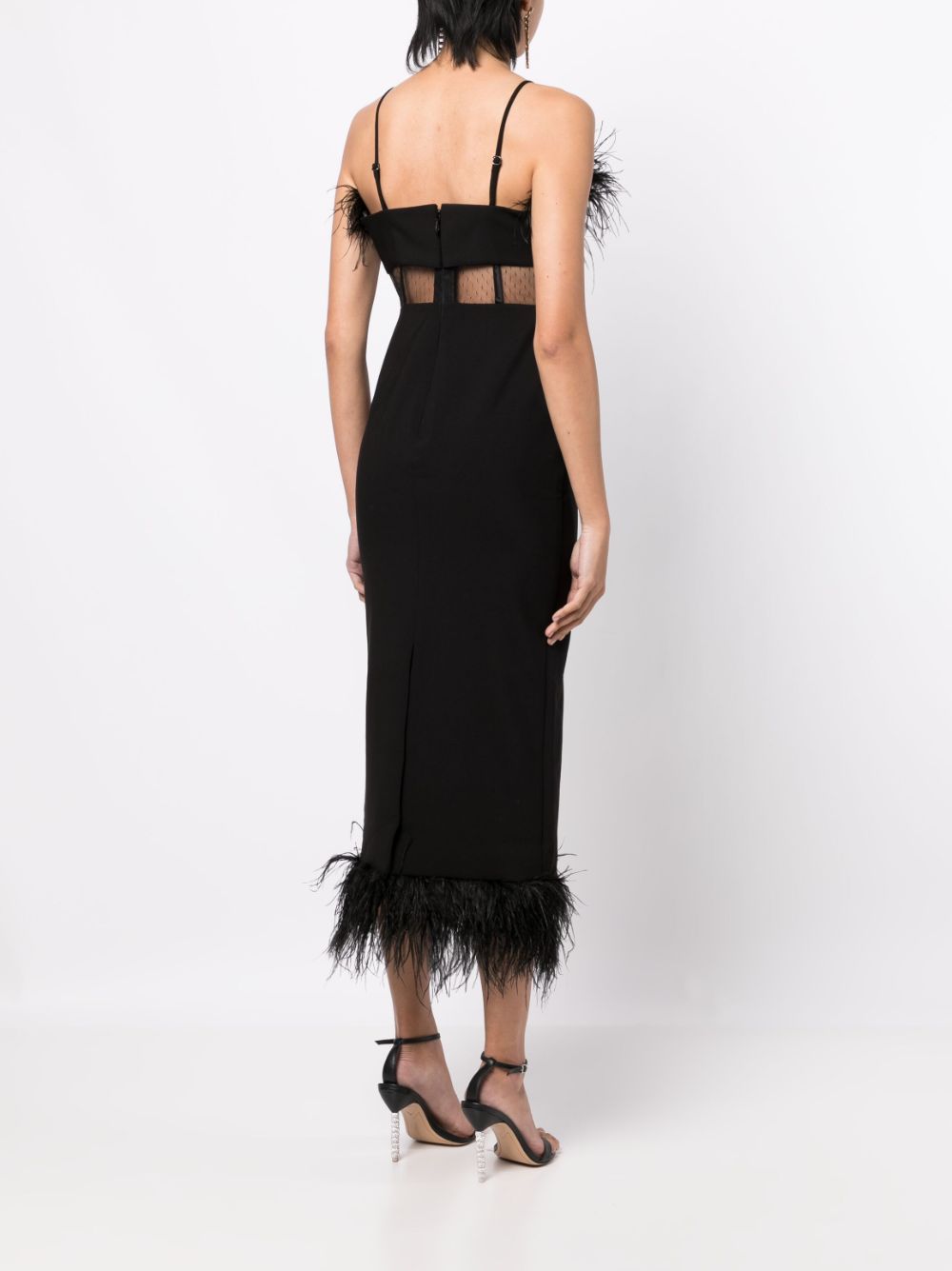 Shop Likely Aubrey Feather-detail Midi Dress In Schwarz