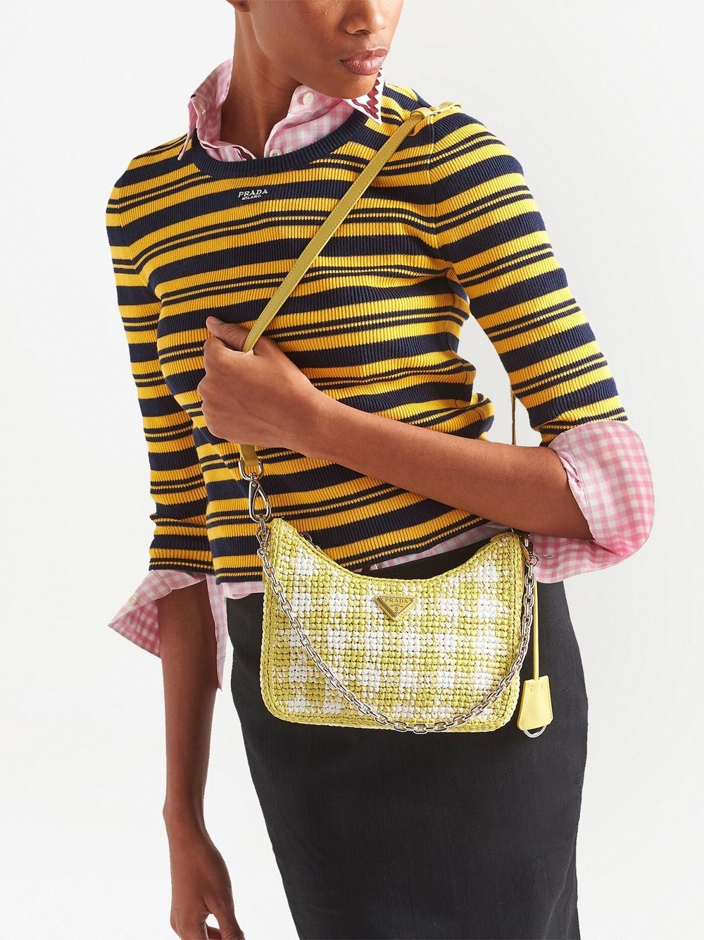 Shop Prada Re-edition Crochet-knit Mini Bag In Yellow