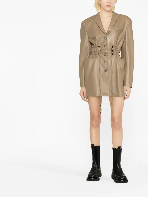 brown leather blazer dress Tie Waist Blazer Dress In Brown Faux Leather | EGO EU