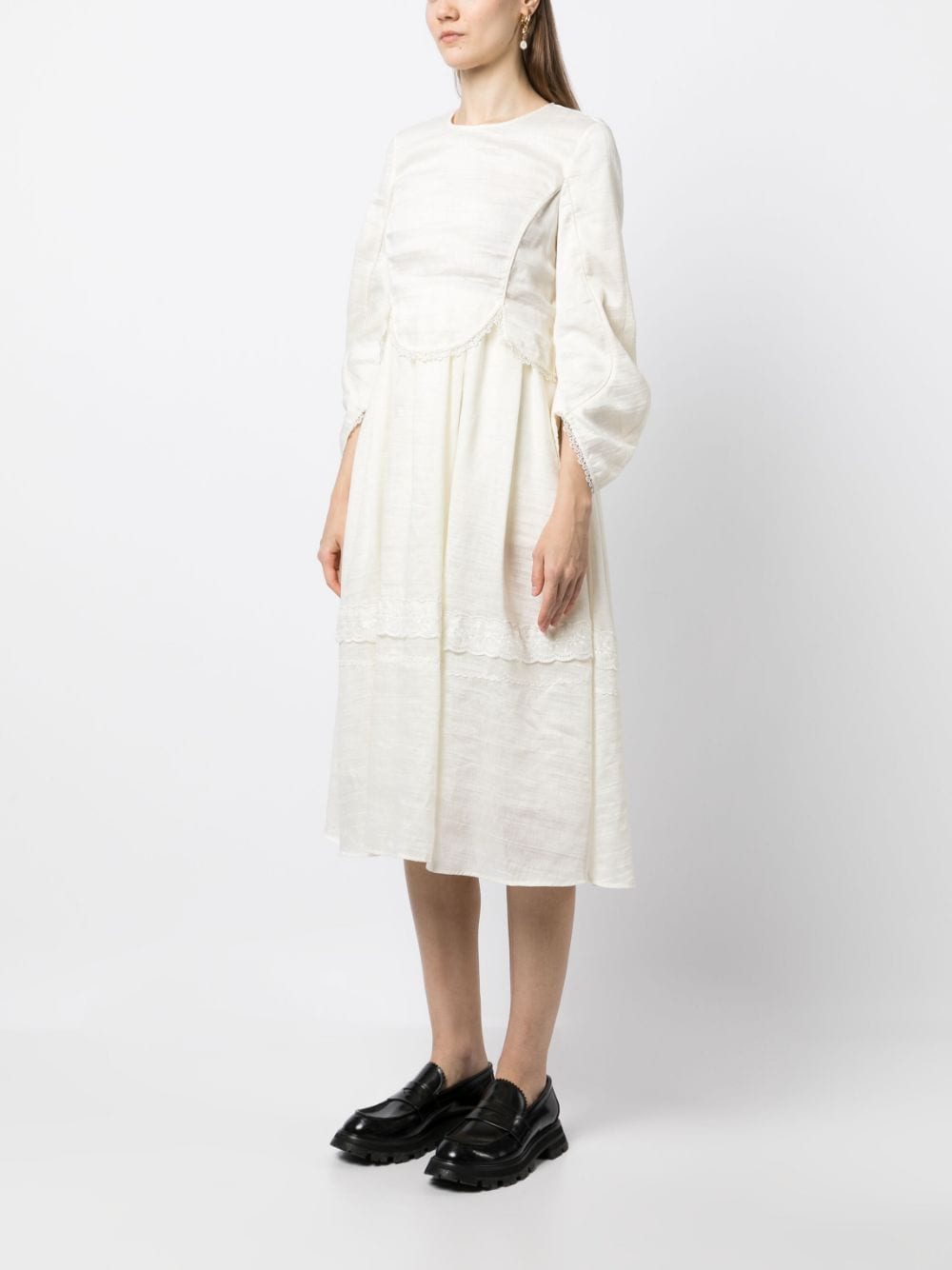 Shop Renli Su Long-sleeve Lace-trim Dress In Neutrals