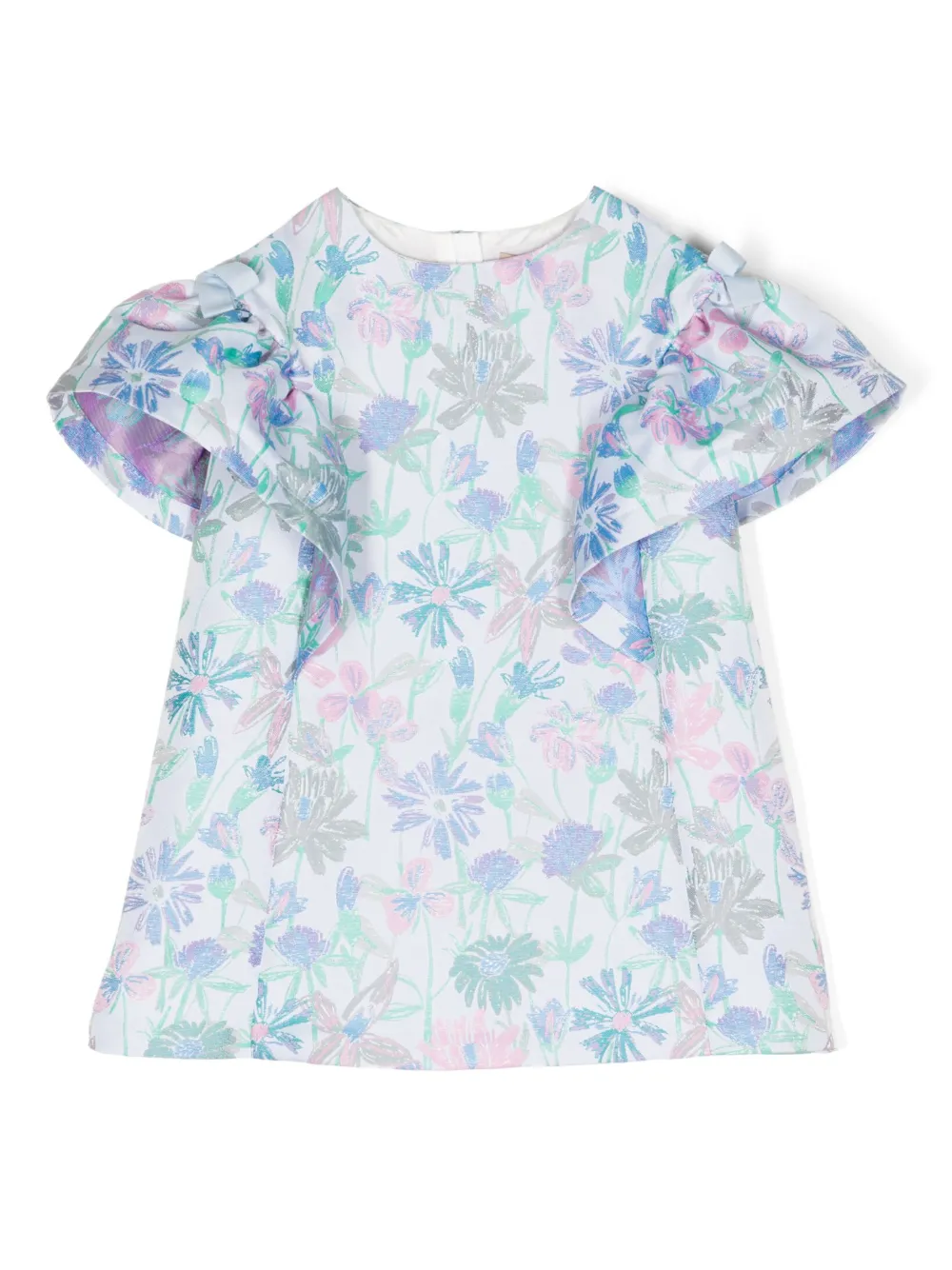 Hucklebones London Kids' Ruffle-detail Floral-print Mini Dress In Blue