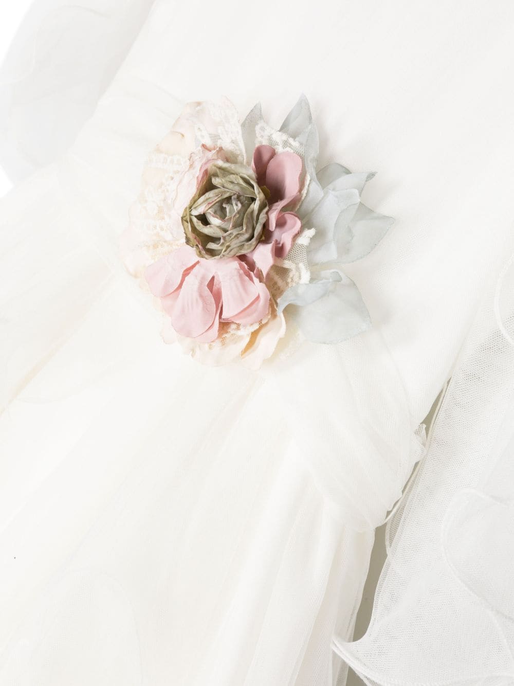 Shop Mimilù Floral-appliqué Draped Tulle Dress In White