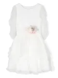 Mimilù floral-appliqué draped tulle dress - White