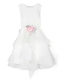 Mimilù floral-appliqué sleeveless tulle dress - White