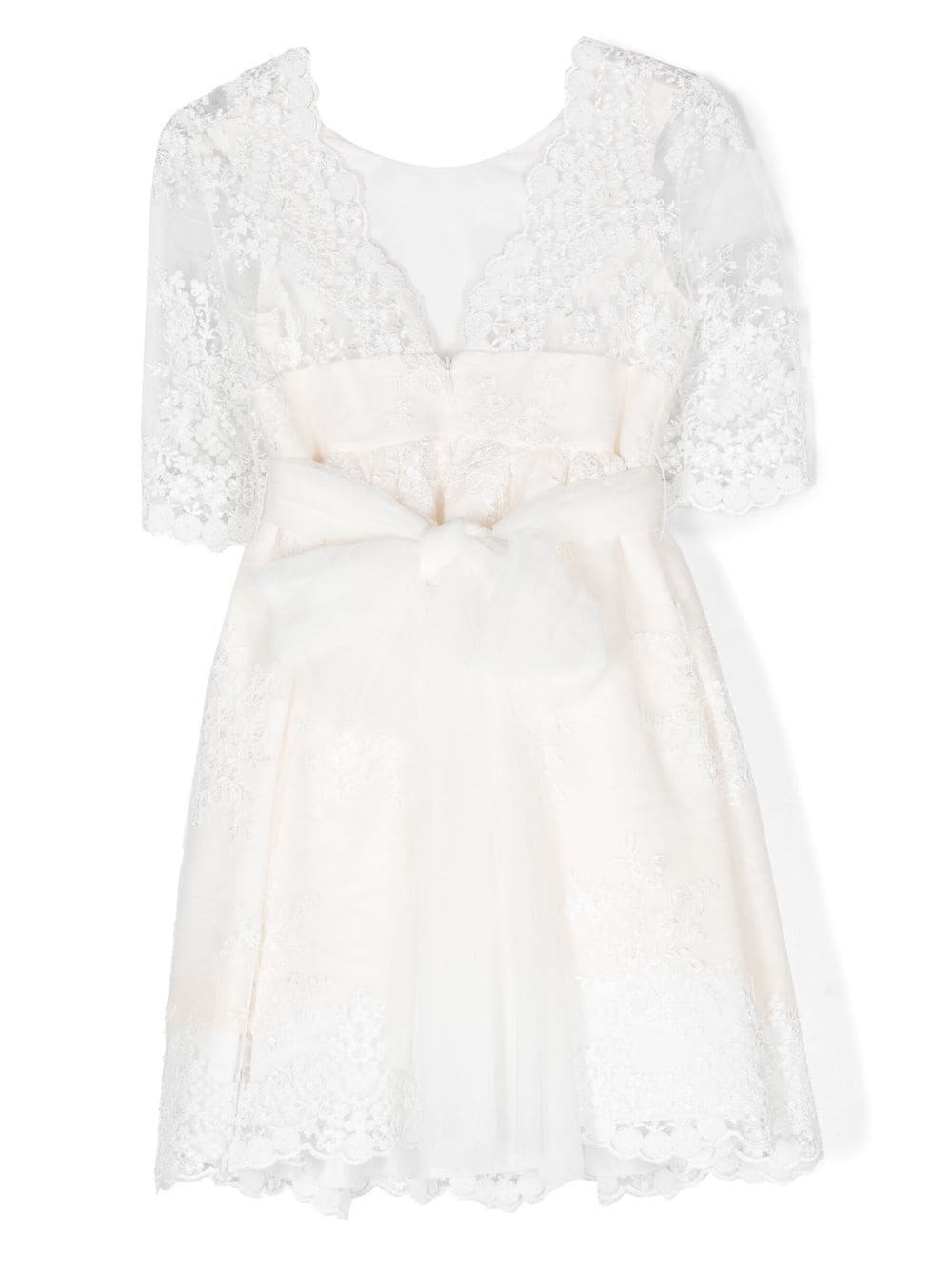 Shop Mimilù Floral-appliqué Tulle Dress In White