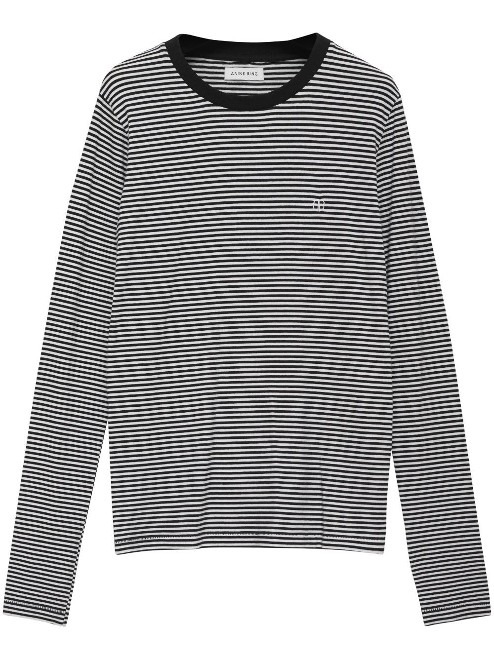 Shop Anine Bing Embroidered-logo Striped Top In Black