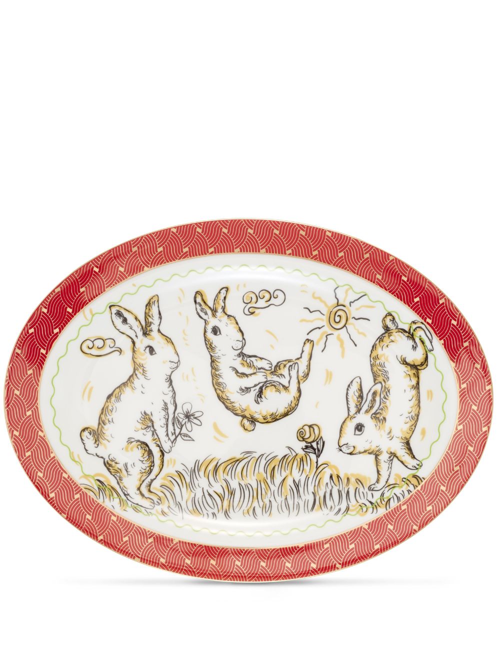 Shanghai Tang x Long Di Rabbit oval plate - White