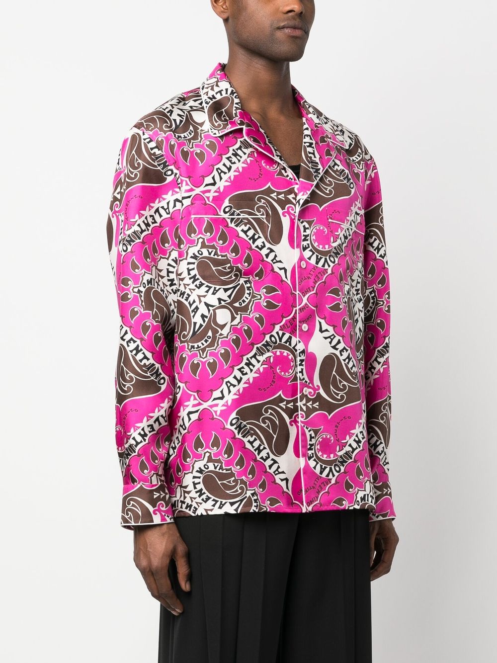 Shop Valentino Logo-print Silk Shirt In Rosa