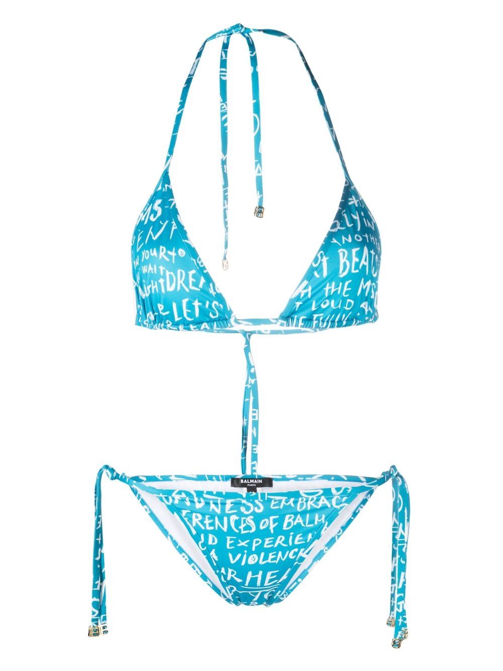 Balmain text-print Halterneck Bikini - Farfetch