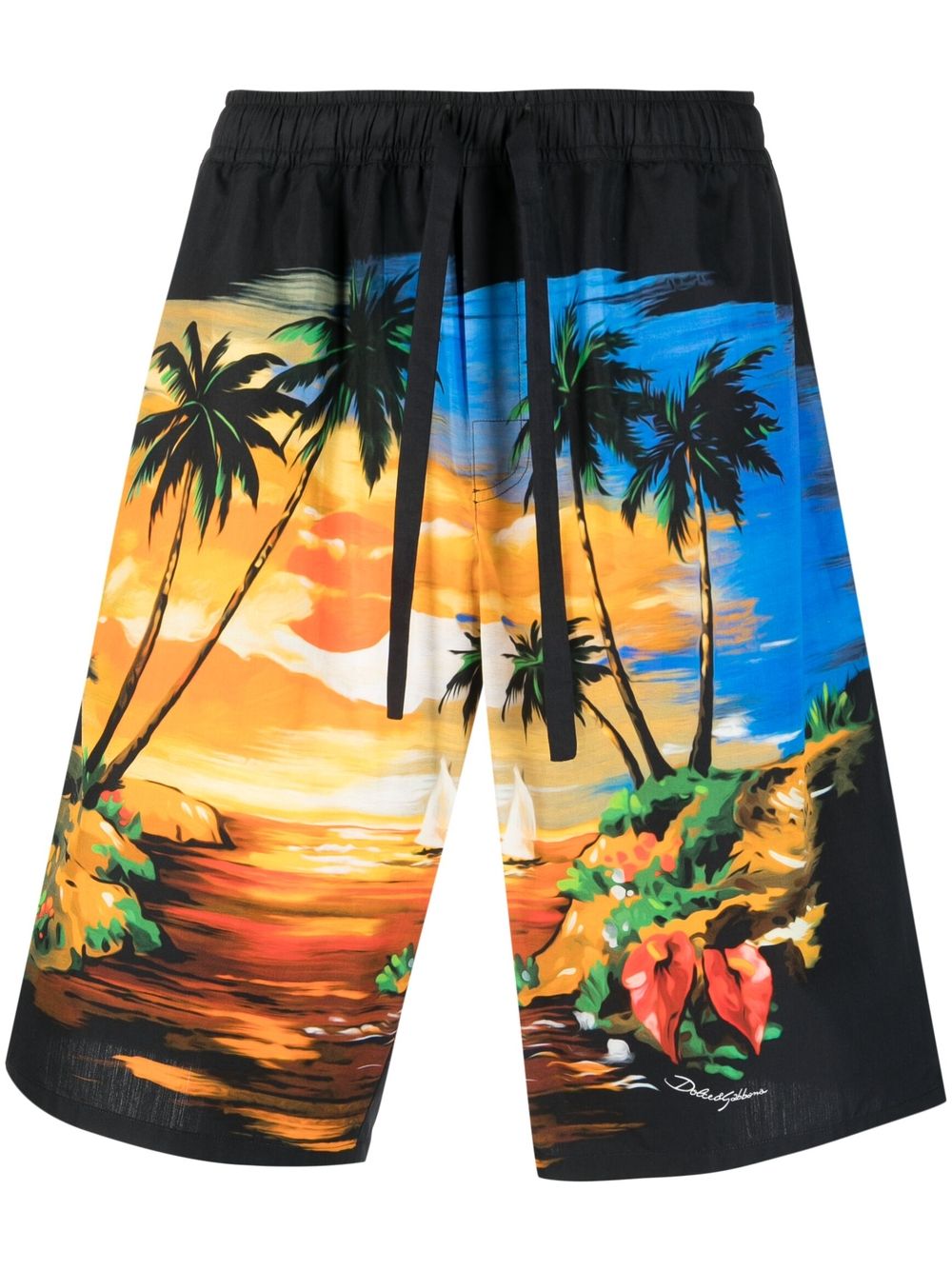 Dolce & Gabbana Palm Tree-print Cotton Shorts In Blau