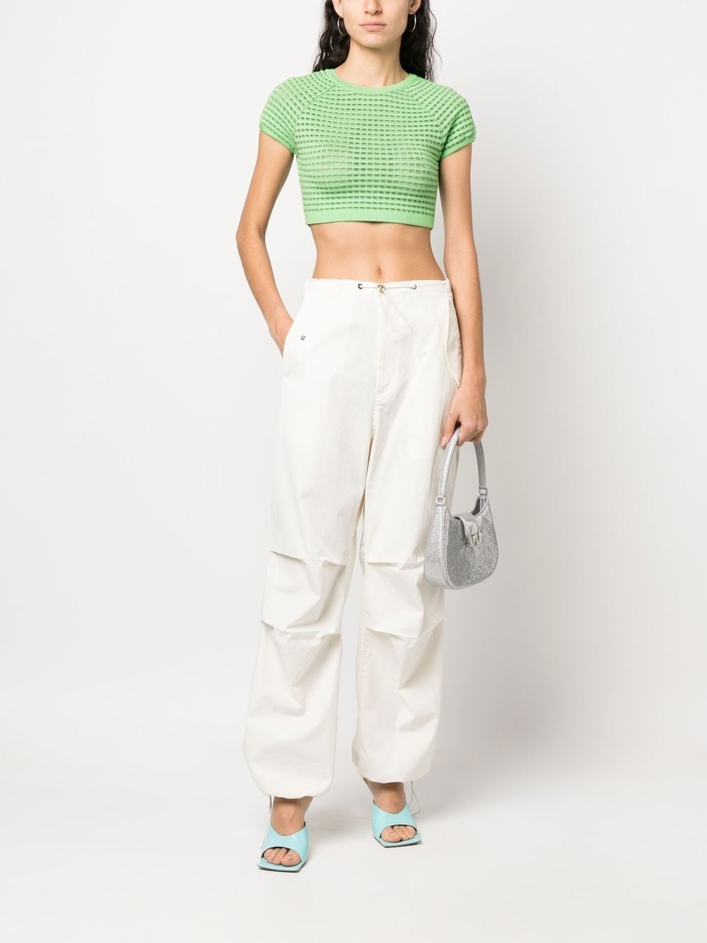 Shop Genny Open-knit Cropped Top In Green