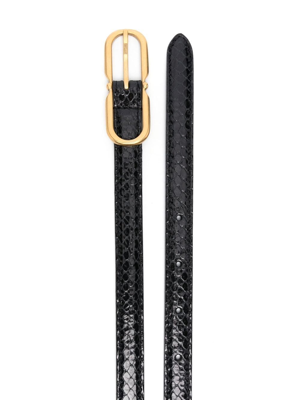 Shop Saint Laurent Snakeskin-embossed Leather Buckle Belt In Schwarz