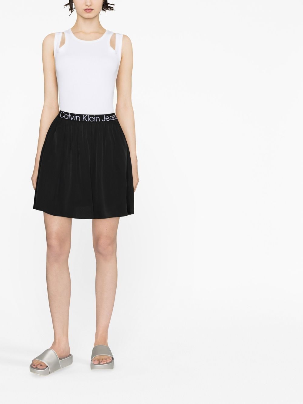 Shop Calvin Klein Jeans Est.1978 Logo-waist Mini Skirt In Schwarz
