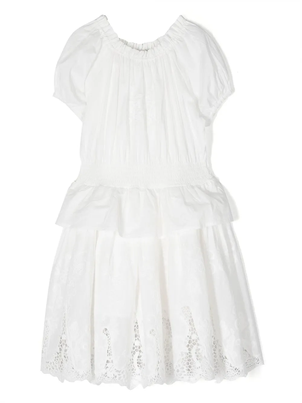 

Ermanno Scervino Junior lace-appliqué ruffled dress - Blanco