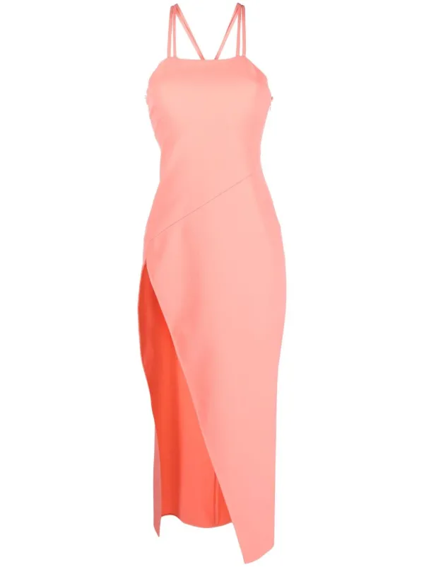 The Attico Fujiko double-strap Asymmetric Midi Dress | Pink | FARFETCH CA