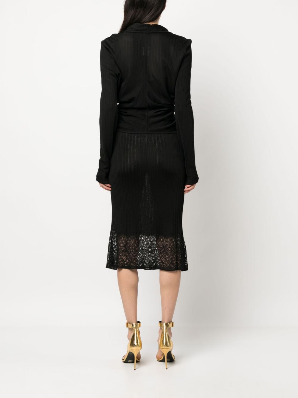 Pre-owned John Galliano 缩褶细节蕾丝拼接半身裙套装（1990年代典藏款） In Black