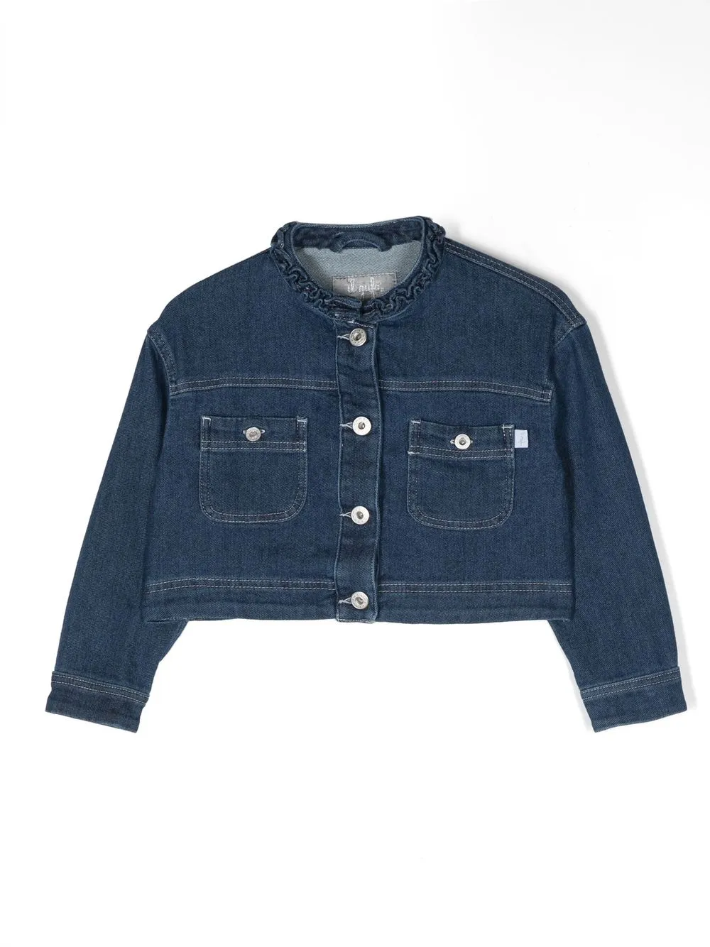 Il Gufo Kids' Ruffle Collar Denim Jacket In Blue