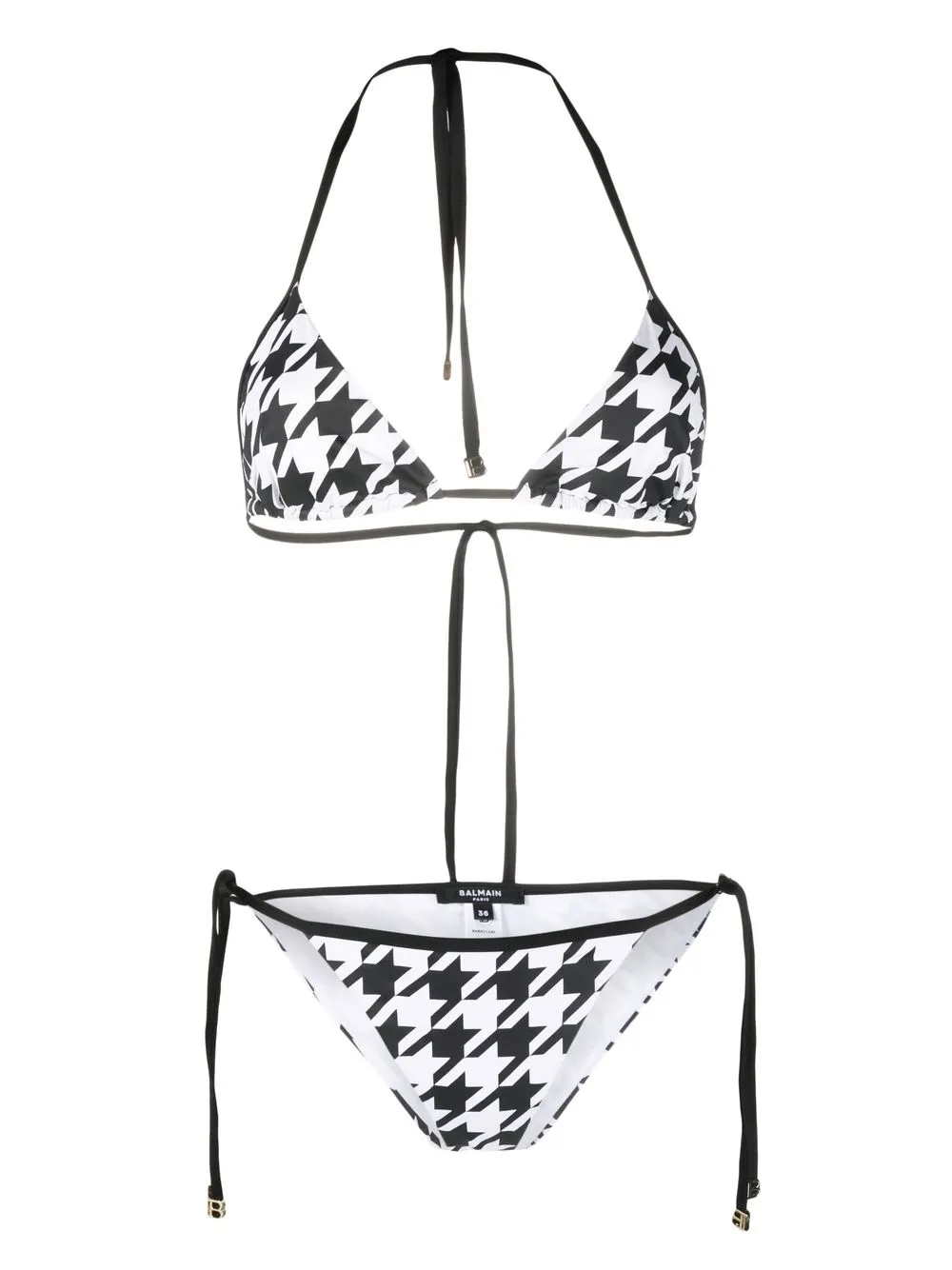 Balmain Houndstooth Print Triangle Bikini In White,black