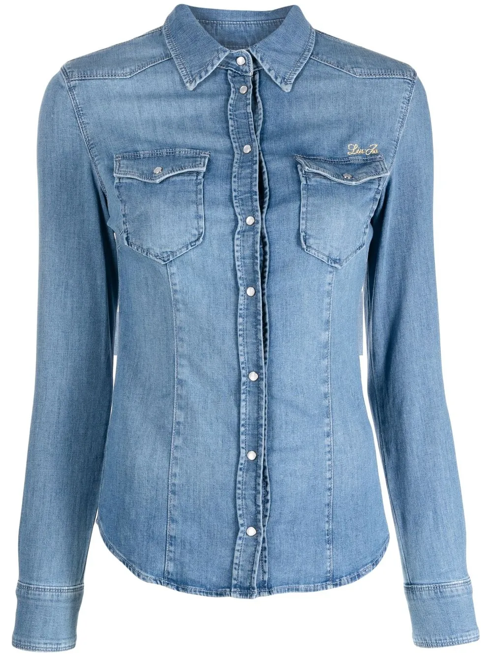 Liu •jo Logo-embroidered Denim Shirt In Blau