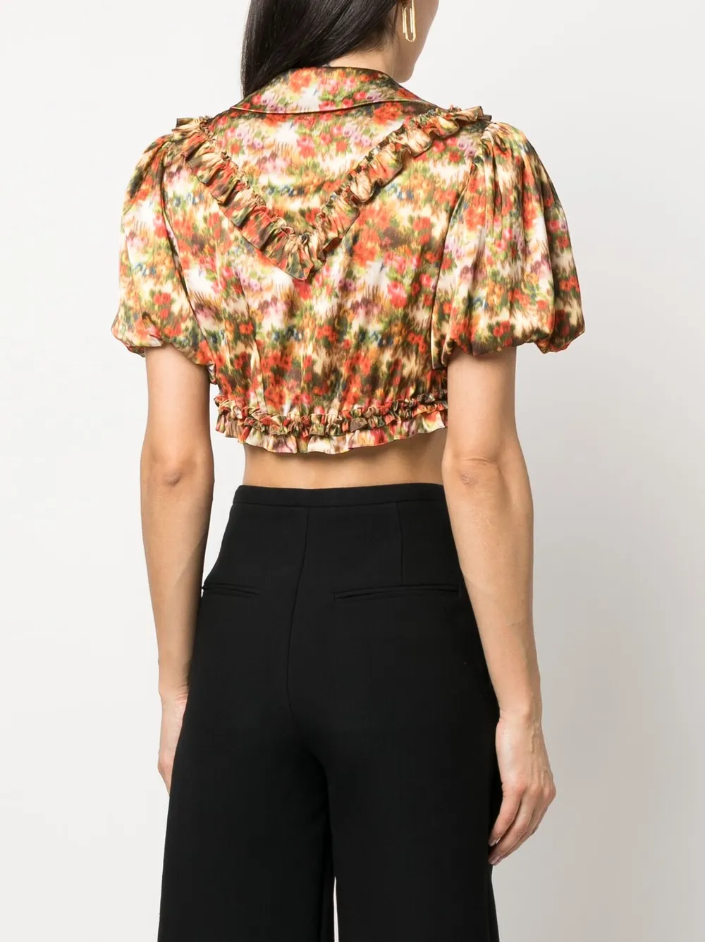 Shop Simone Rocha Floral-print Cropped Blouse In Gelb