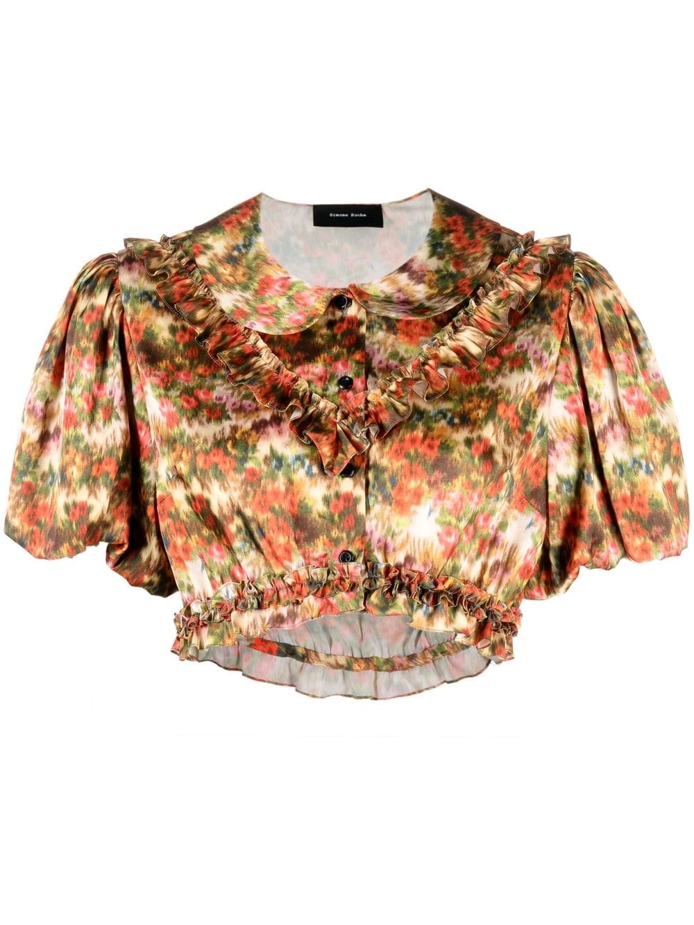 floral-print cropped blouse
