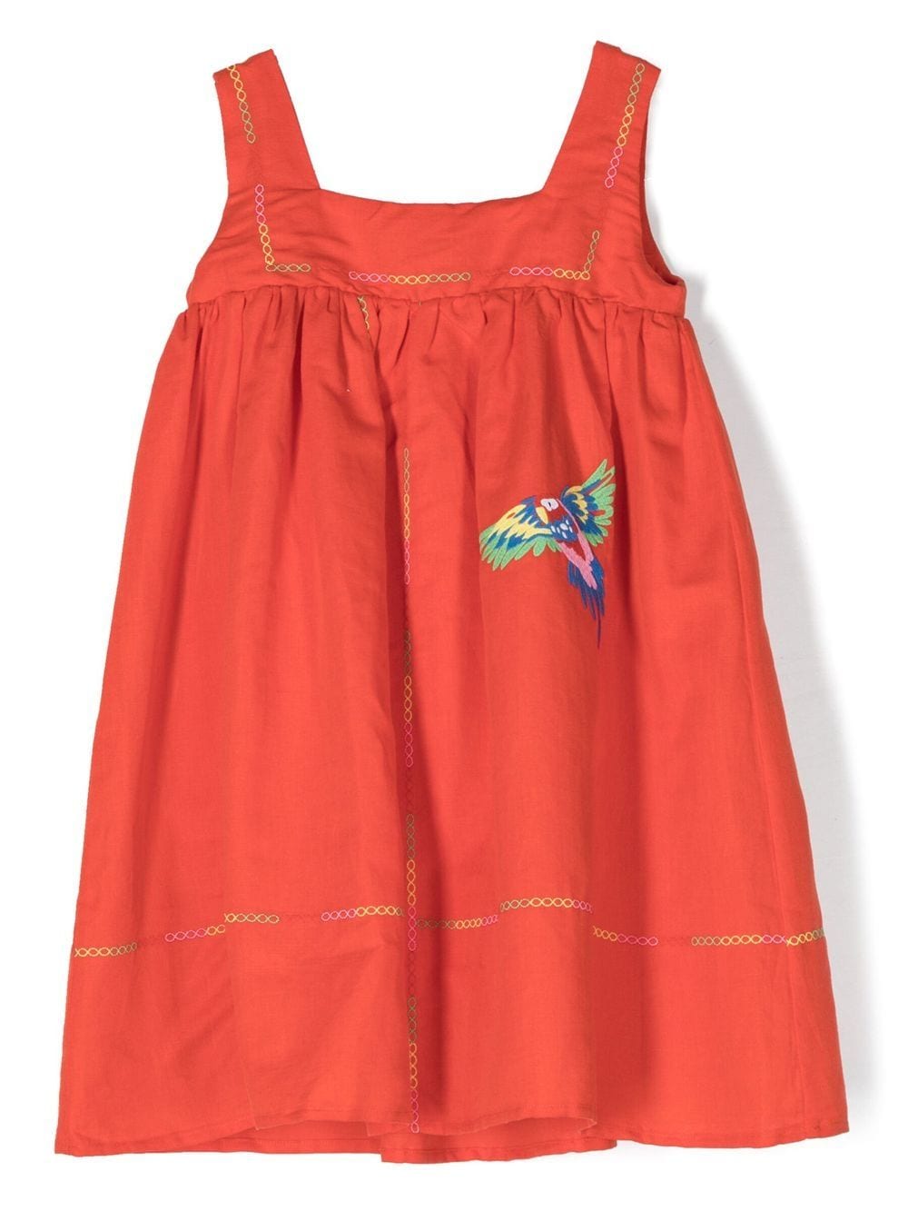 Stella Mccartney Kids' Parrots Motif-embroidered Dress In Red