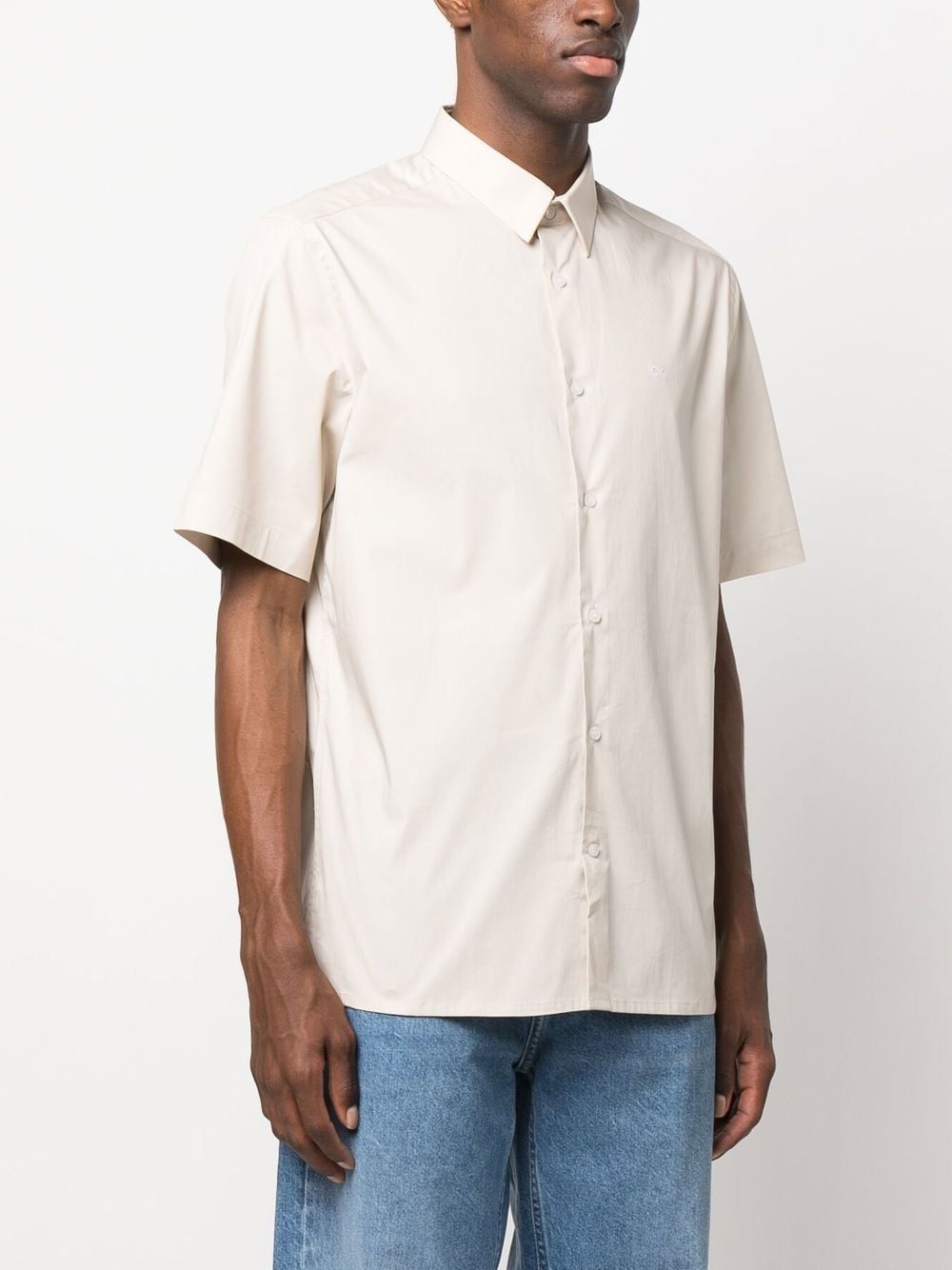 Shop Calvin Klein Short-sleeved Cotton Shirt In Nude