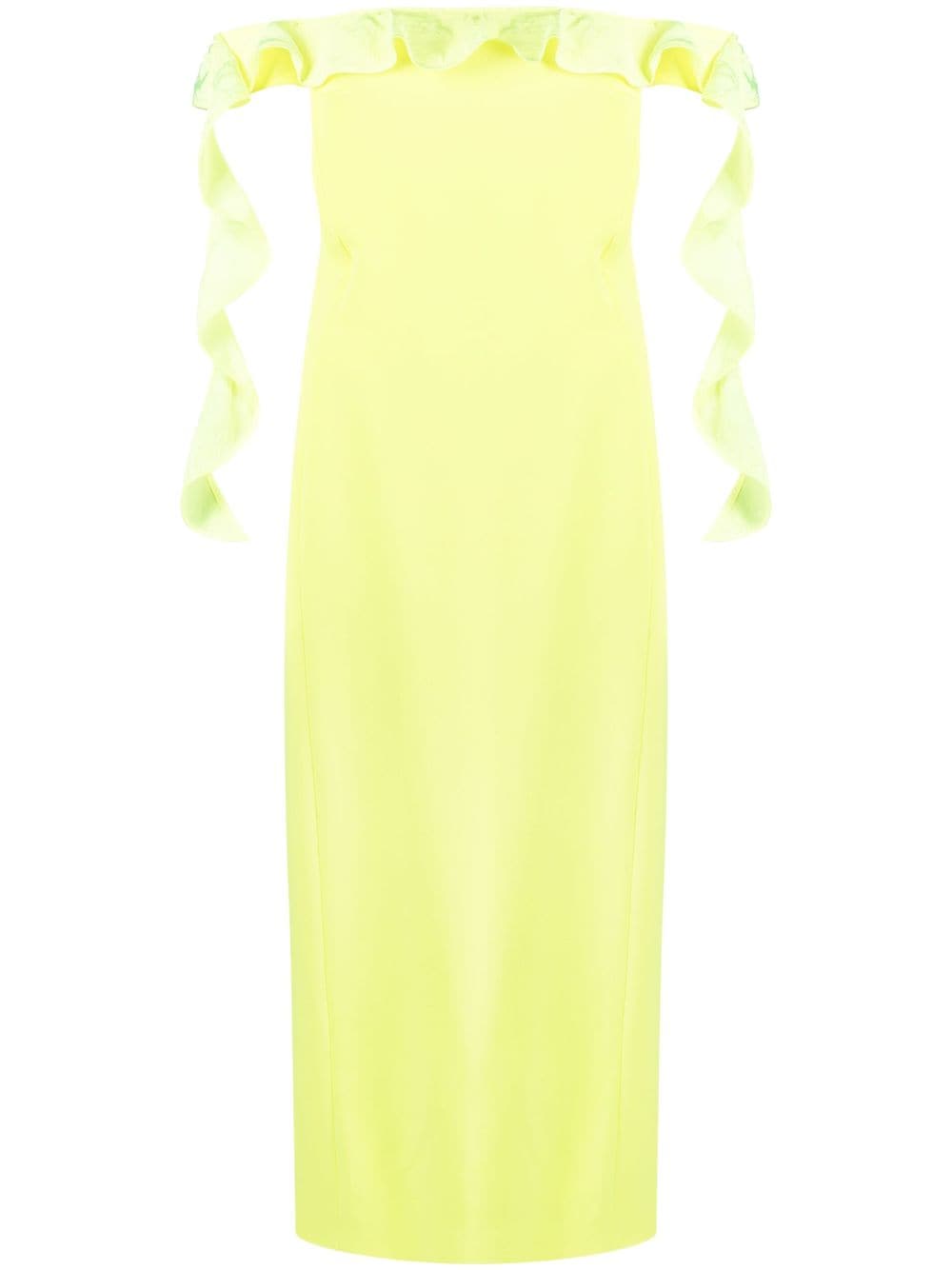 Shop David Koma Ruffle-detail Off-shoulder Dress In Gelb
