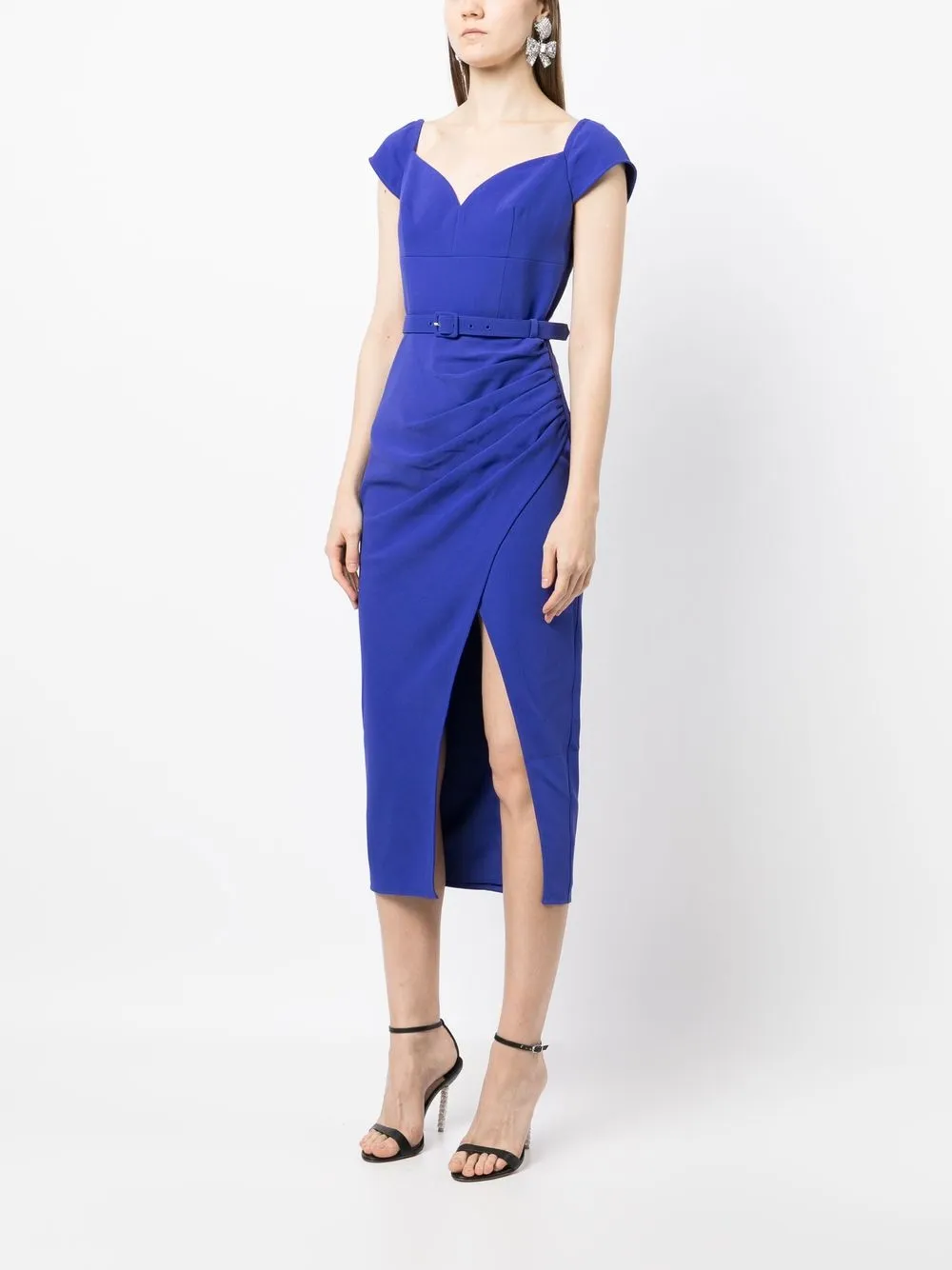 Shop Self-portrait Sweetheart-neck Midi-dress In Blau