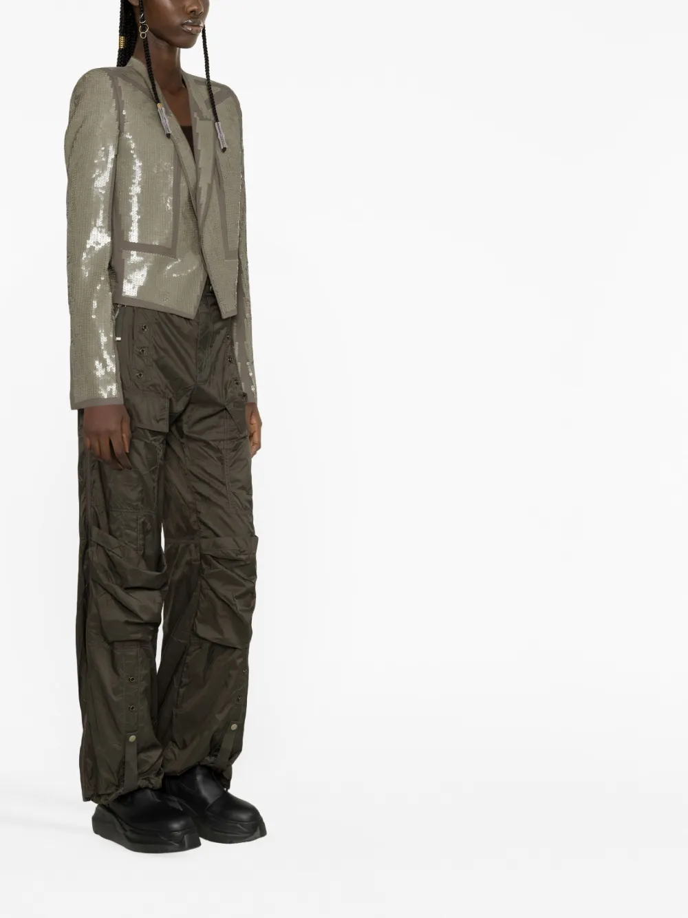 Rick Owens Sequinned-embellished Cropped Jacket In Brown