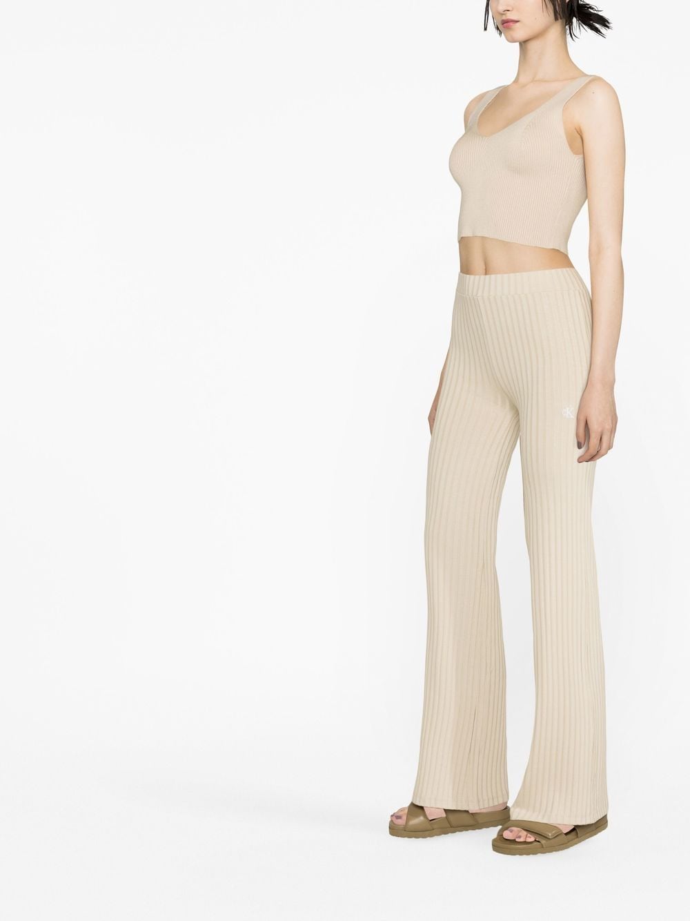 Shop Calvin Klein Jeans Est.1978 Ribbed-knit Slim-fit Trousers In Nude