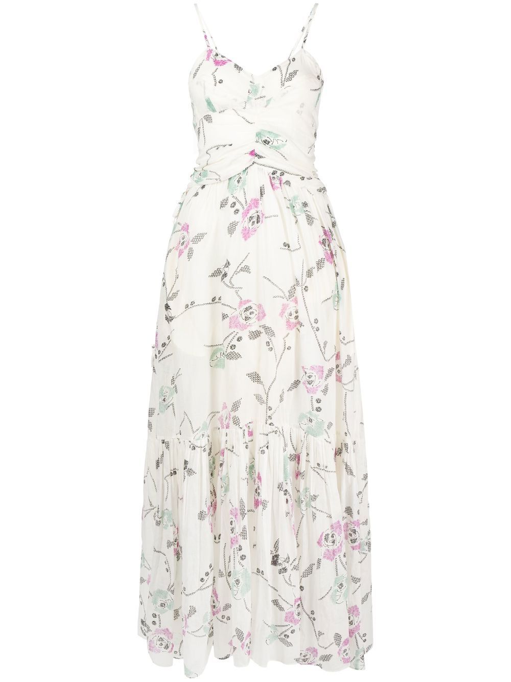 Isabel Marant Étoile Giana Ruched Tiered Floral-print Cotton-voile Maxi ...