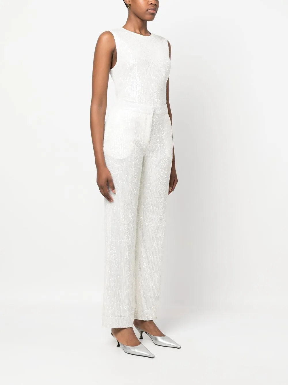 Shop Claudie Pierlot Sequin-embellished Flared Trousers In White