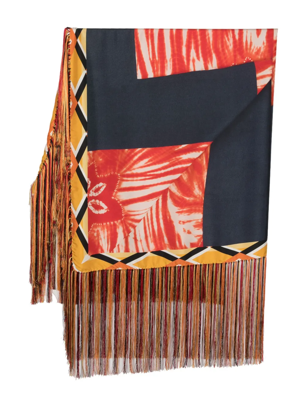 Pierre-louis Mascia Graphic-print Fringed Silk Scarf In Orange