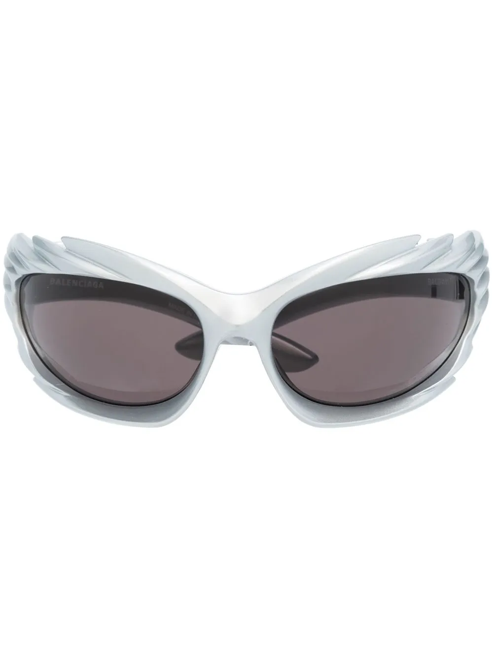 Balenciaga Spike Rectangle Sunglasses In 003 Silver/silver/gr