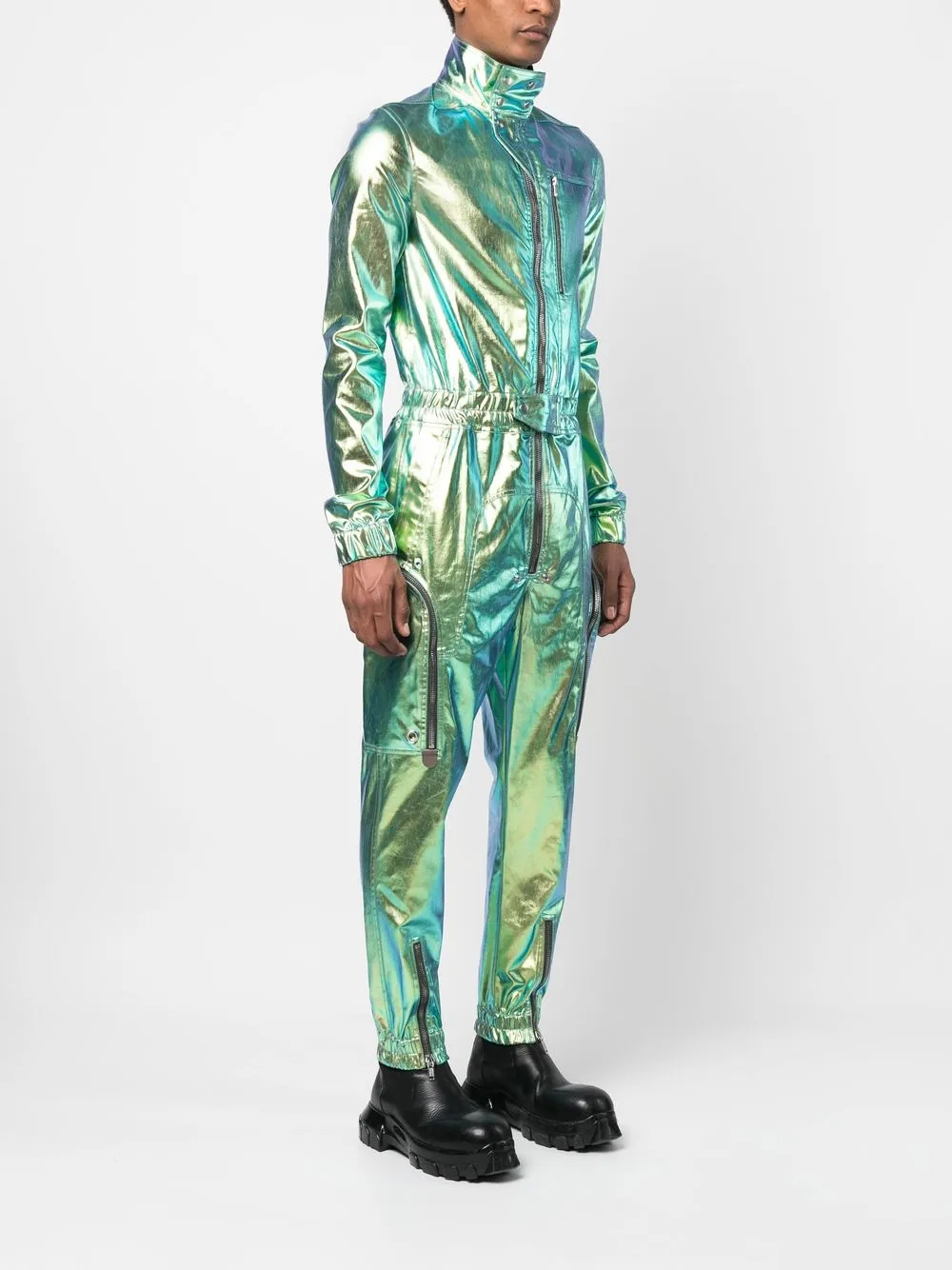 Rick Owens metallic effect zip up Jumpsuit Farfetch