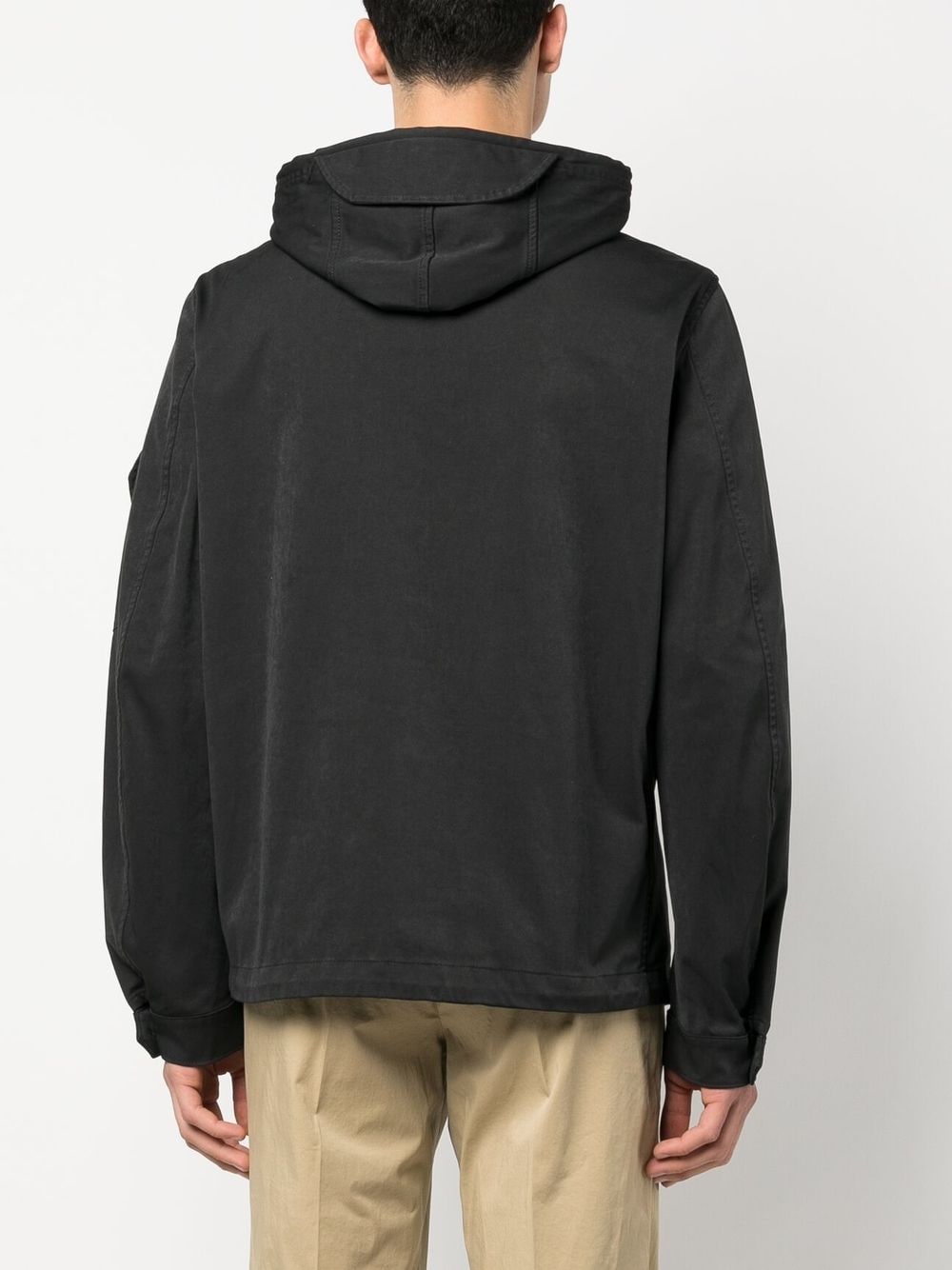 Shop Ten C Cotton Plain Hooded Jacket In Black