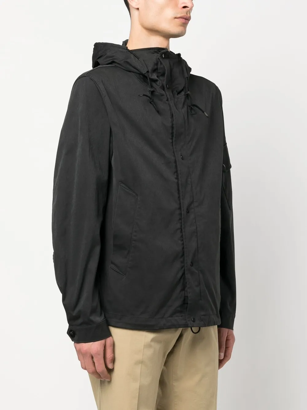 Shop Ten C Cotton Plain Hooded Jacket In Black