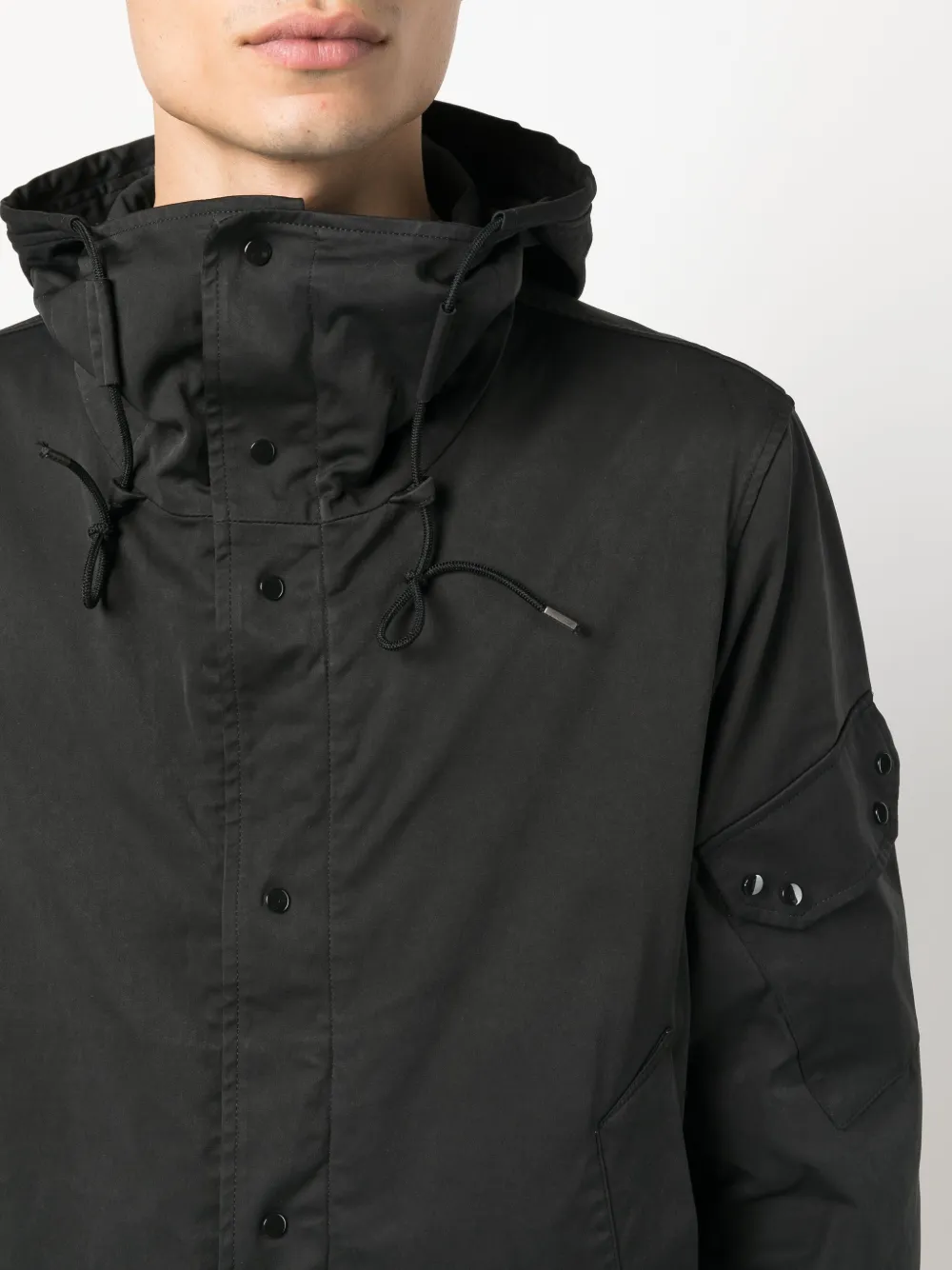 Shop Ten C Cotton Plain Hooded Jacket In Black