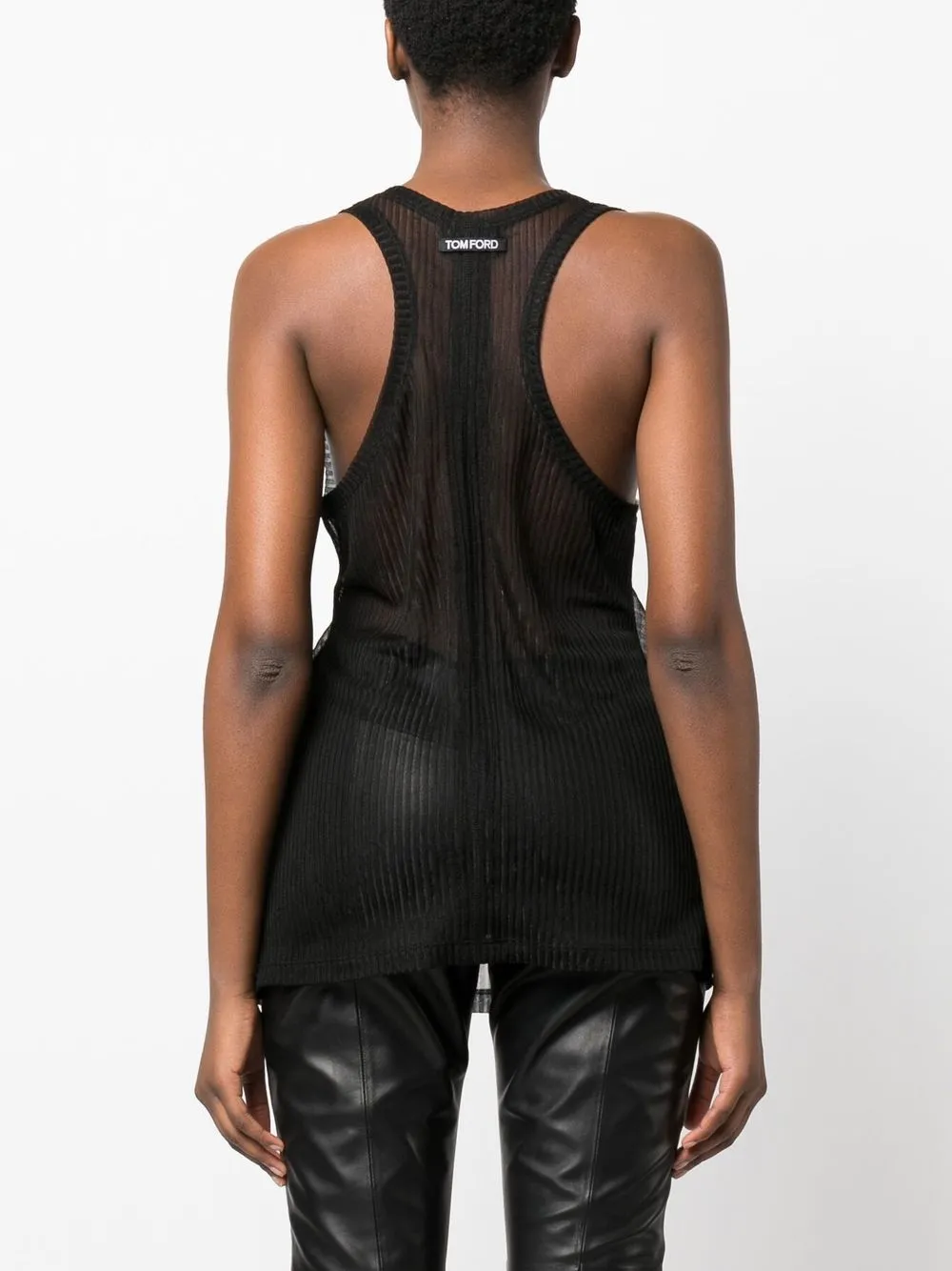 Semi-sheer ribbed jersey tank top in black - Tom Ford