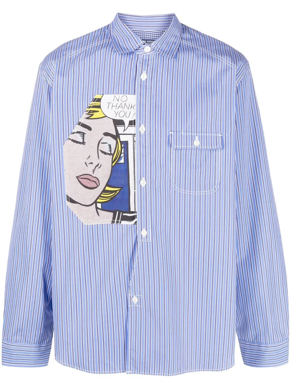 Junya Watanabe Gestreiftes Hemd Mit Pop-art-patch In Blau