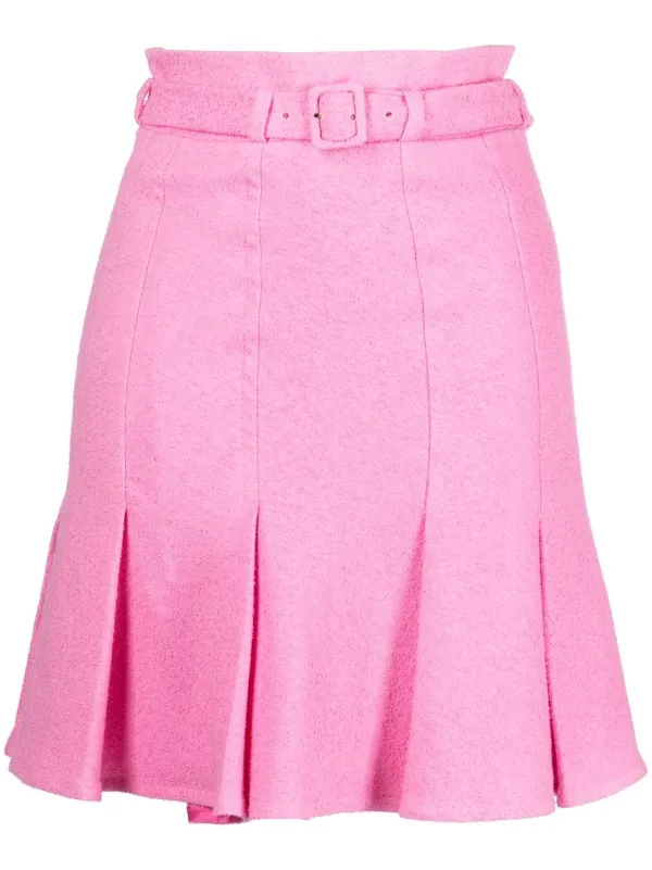 Patou Belted High-waisted Skirt in Pink