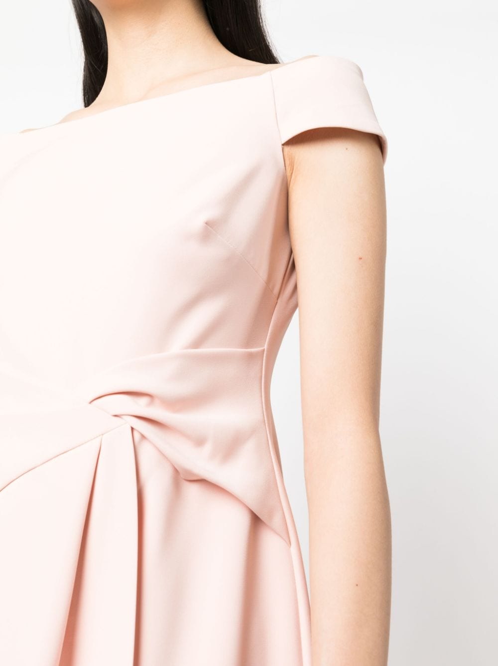 Shop Lauren Ralph Lauren Off-shoulder Pinched-waist Midi Dress In Rosa