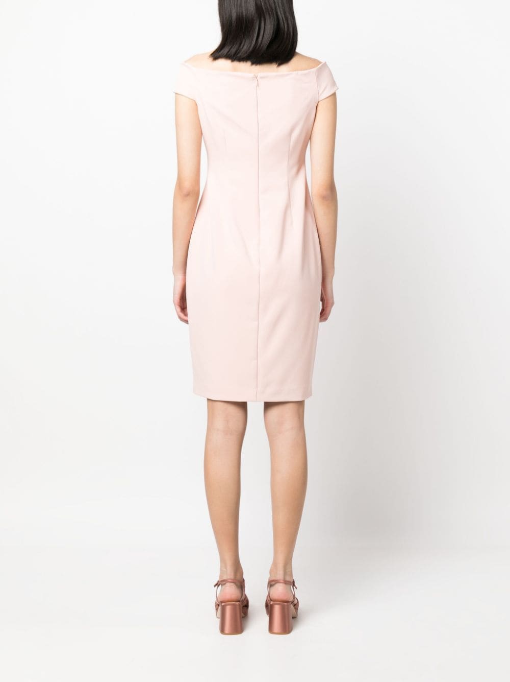 Shop Lauren Ralph Lauren Off-shoulder Pinched-waist Midi Dress In Rosa