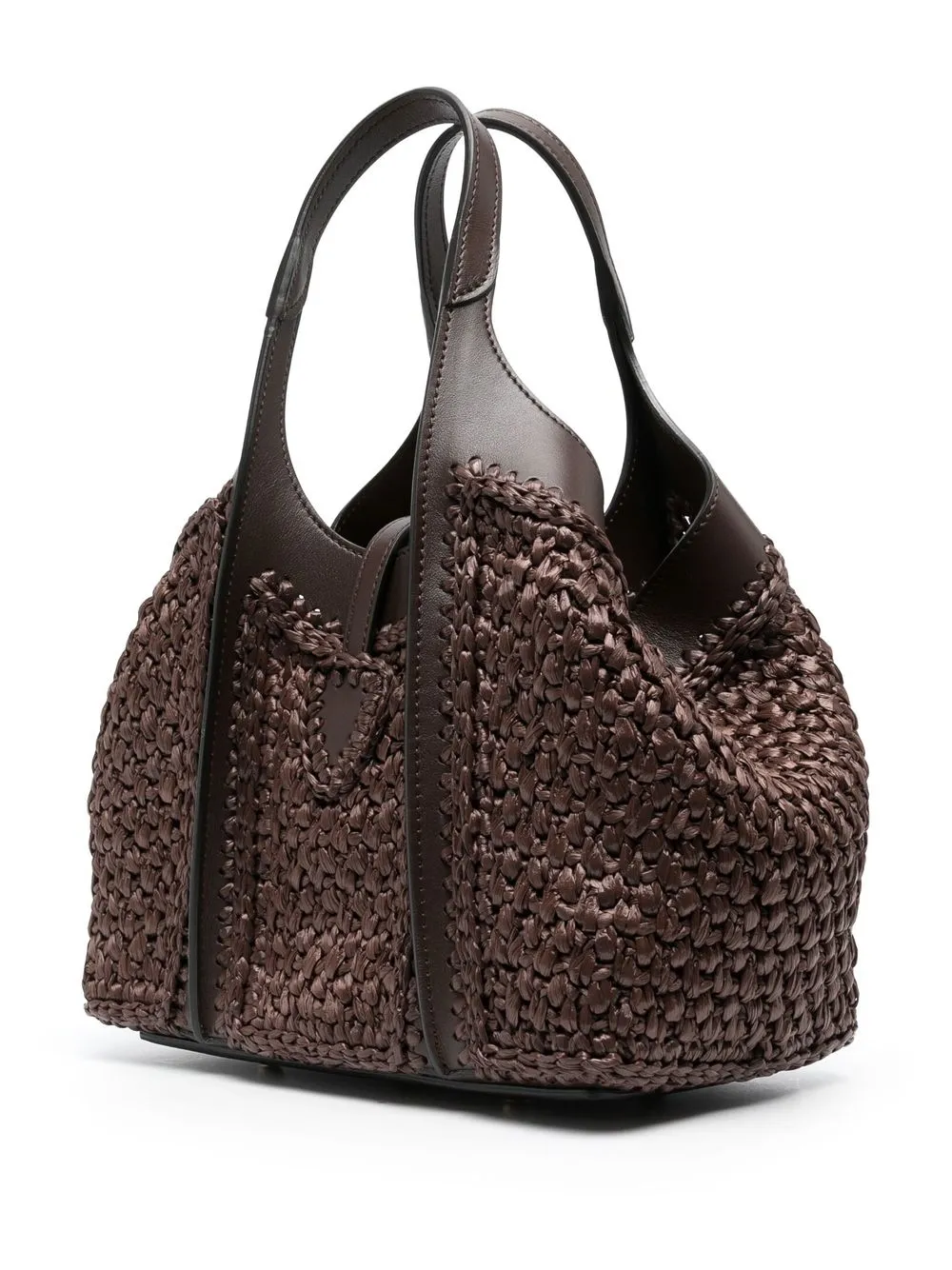 Tod's T Timeless Medium Raffia-effect Tote Bag In Brown