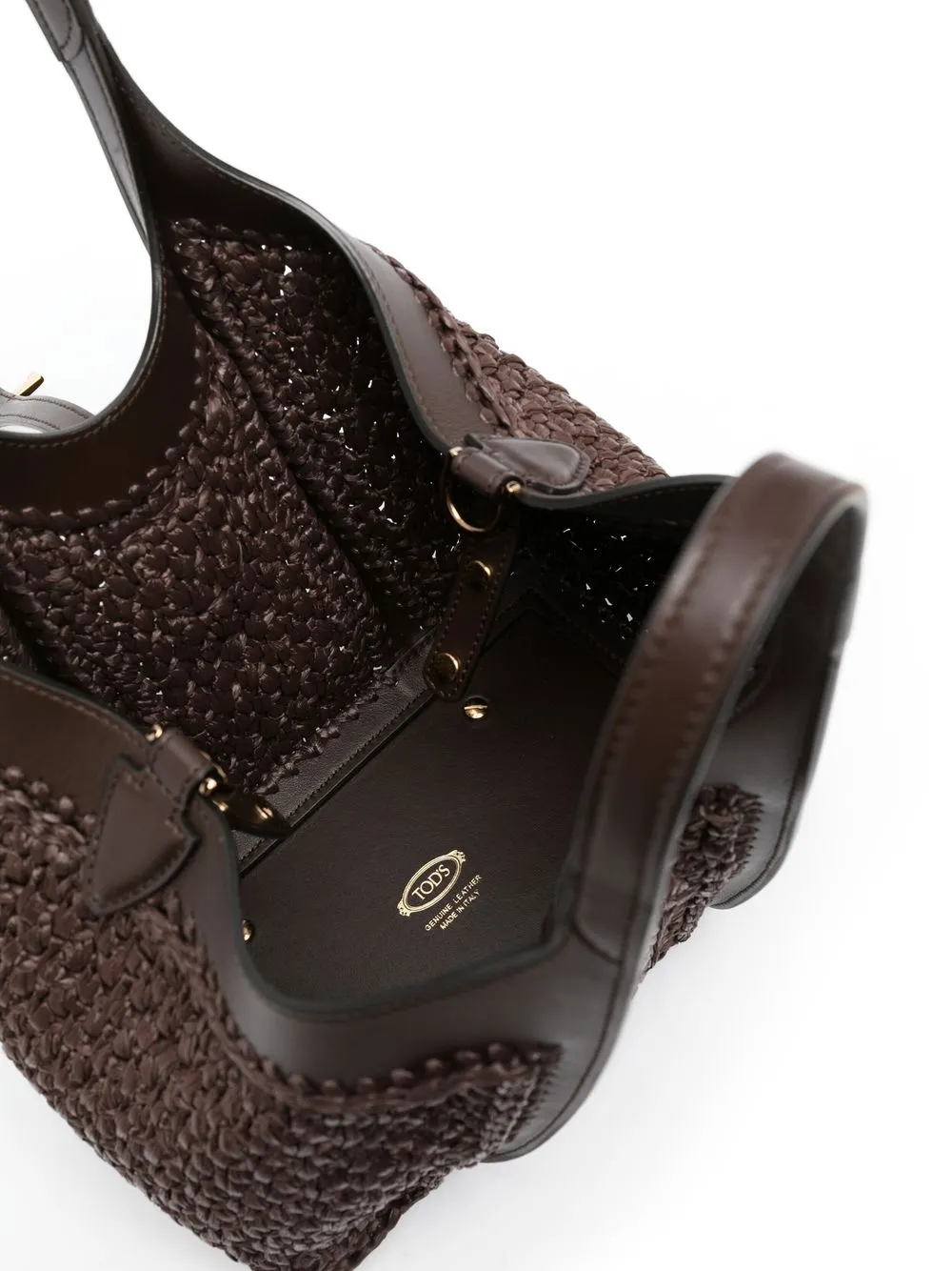 Tod's T Timeless Medium Raffia-effect Tote Bag In Brown