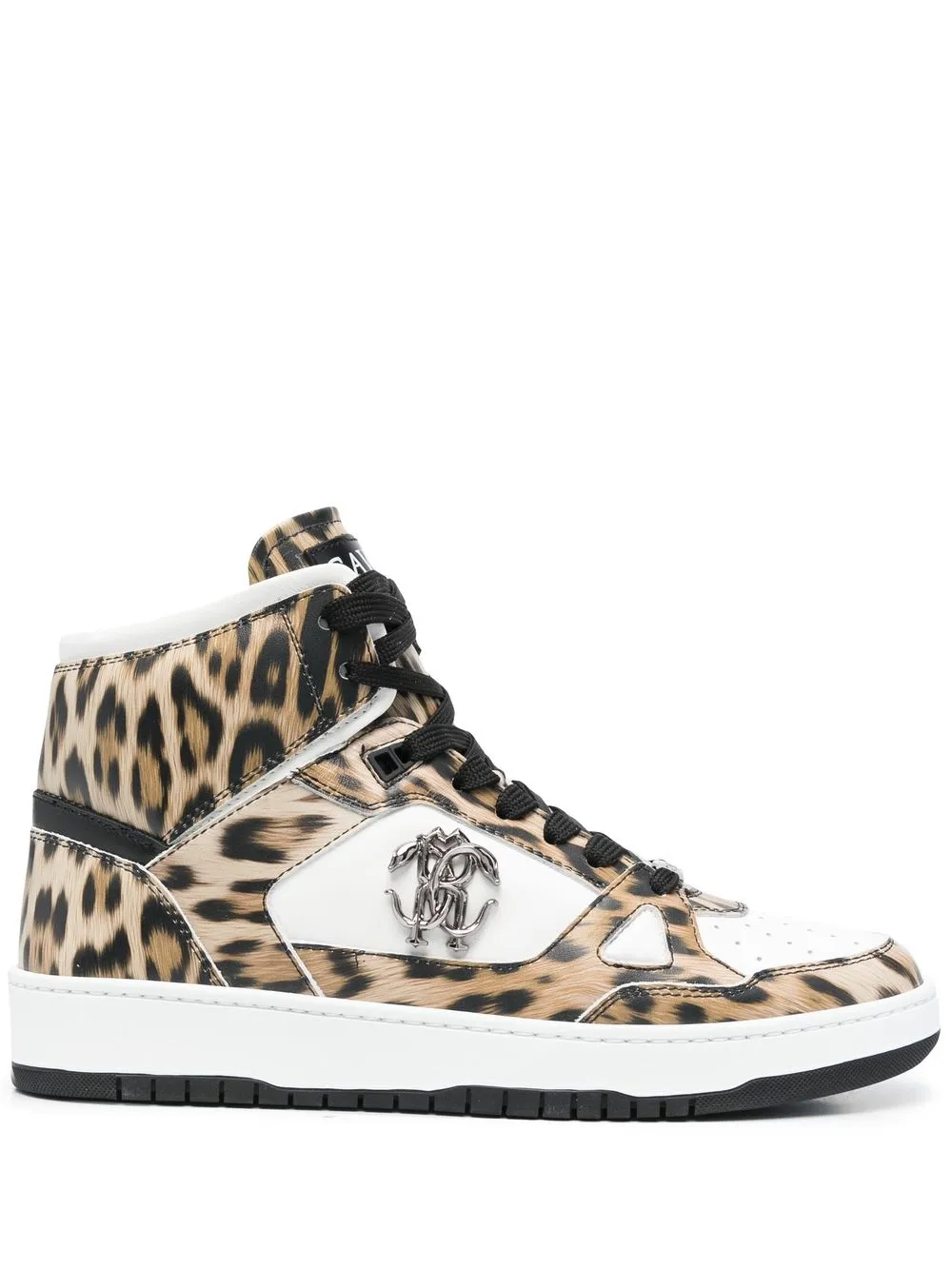 Roberto Cavalli leopard print high top sneakers White 243.00 Grazia